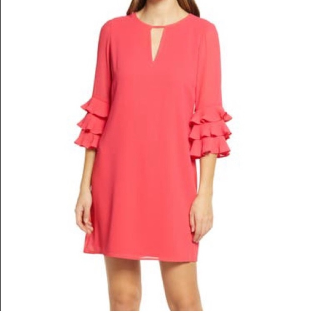 Vince Camuto Bright Pink Ruffled Tiered Cocktail Dress size 2